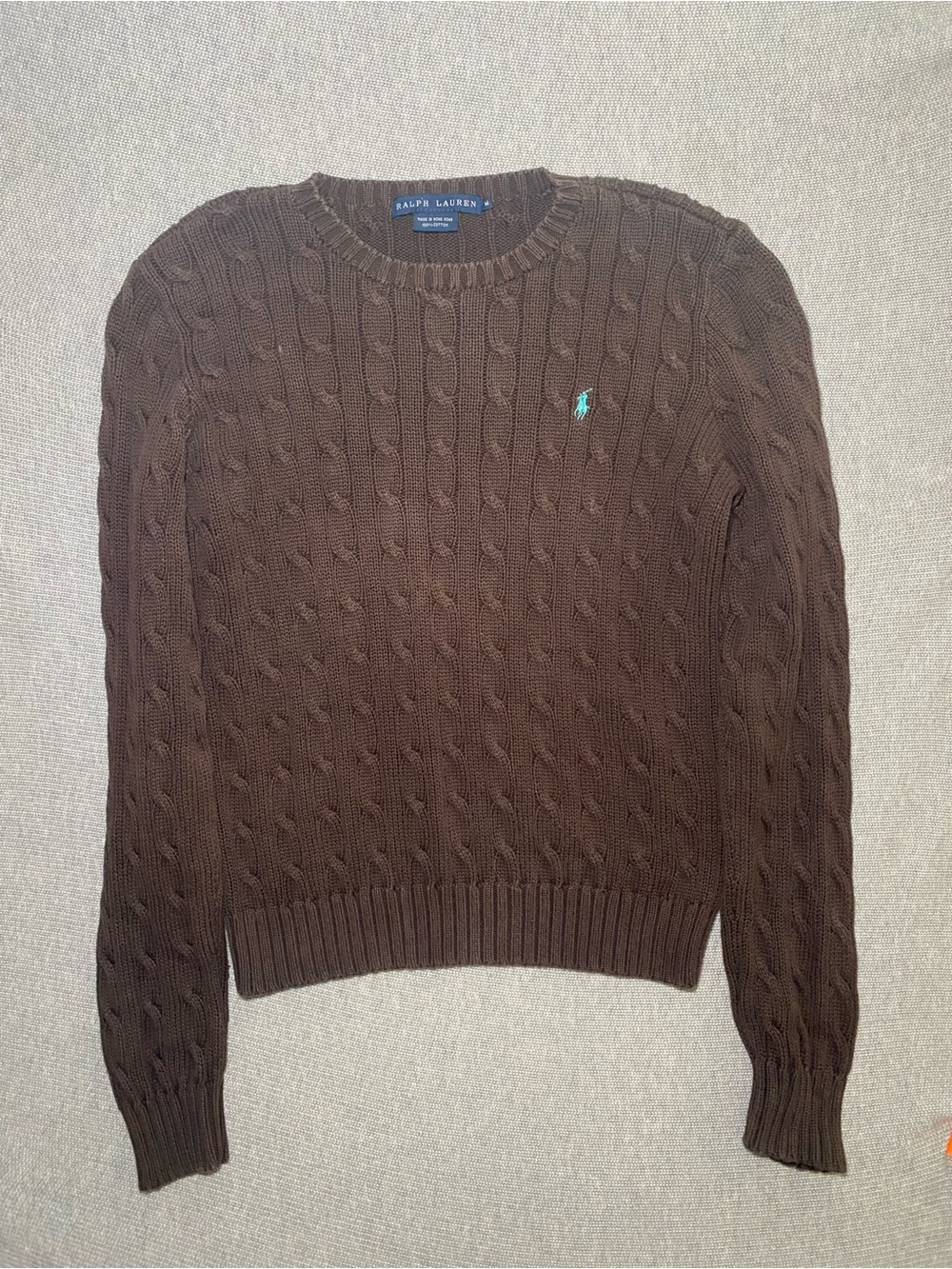 Ralph Lauren Cable Knit Sweater Womens M Brown Cotton Pony